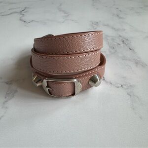 Balenciaga Pink  Shimmer Leather Triple Tour Wrap Bracelet